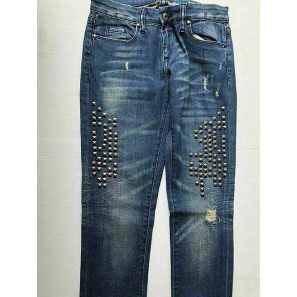 Blank NYC Women's Blue Denim Distressed Studded Skinny Jeans Size 26 NWOT - Picture 1 of 10